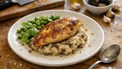 鶏むね肉がしっとり仕上がる、きのこ香るマッシュポテト添え