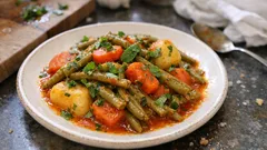 いんげんが主役になる、ギリシャ風トマトオイル煮のオーブン焼き