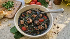 コウイカの墨煮は下ゆでが決め手。青菜とハーブで仕上げる地中海風レシピ