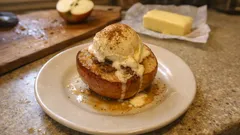 トースターで簡単、焼きりんごにバニラアイスをのせるごほうびデザート