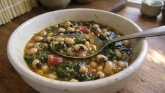 黒目豆と青菜をやさしく煮るだけ。ほっとするギリシャ風の豆煮込み